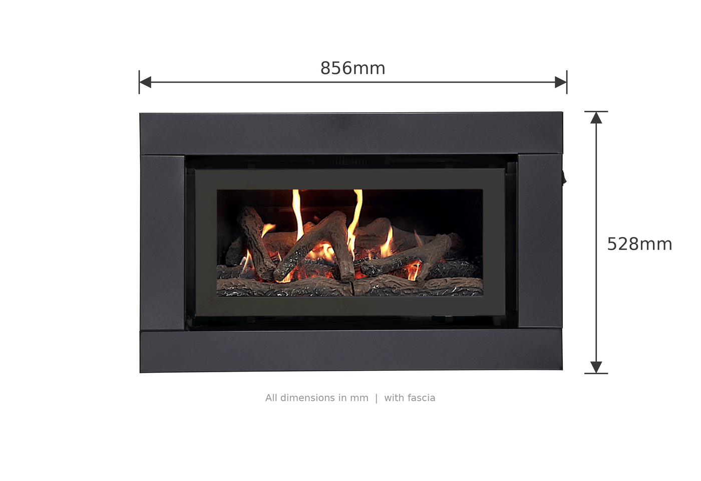 Illusion Luminar 1000 dimensions, 856mm wide by 528mm high with fascia