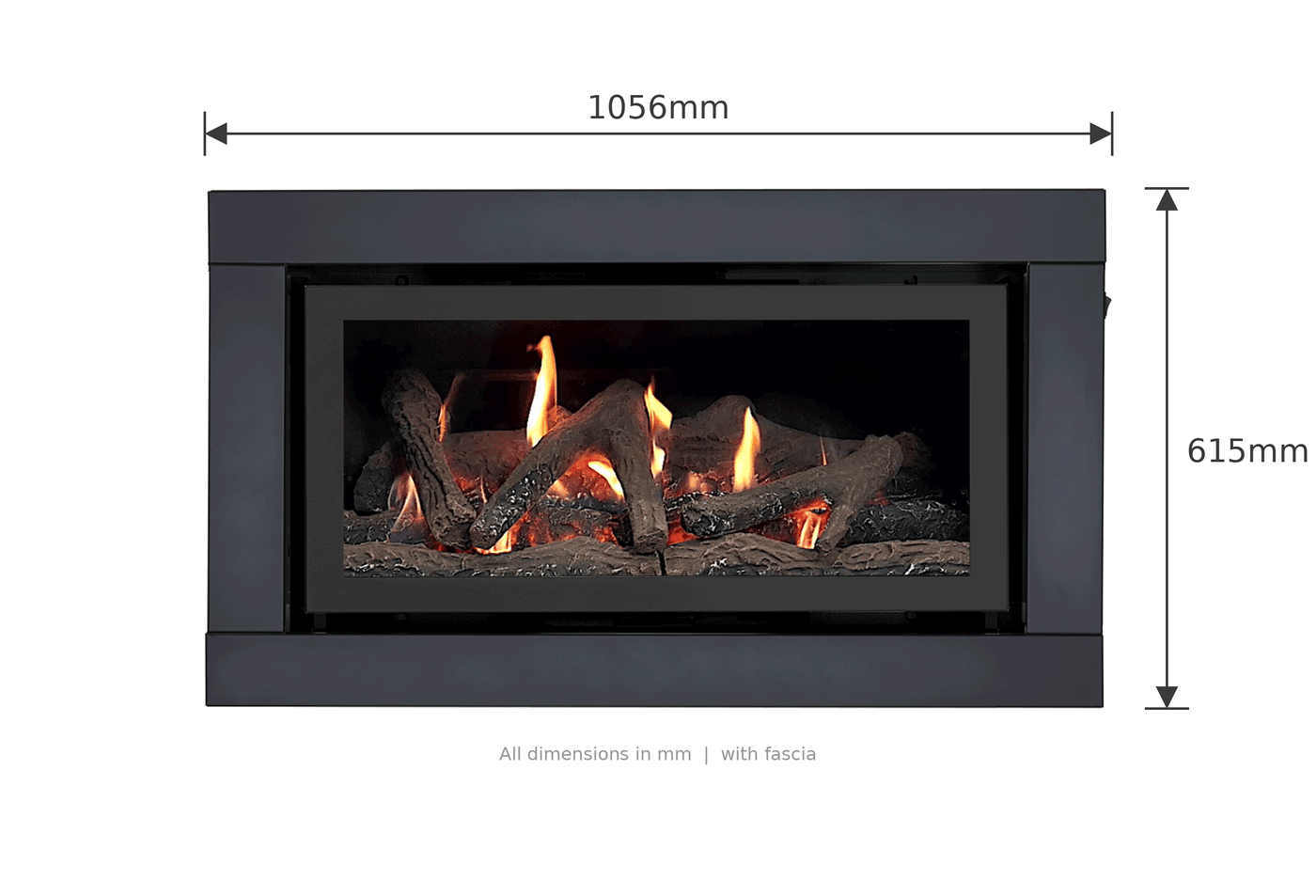 Illusion Luminar 3000 dimensions, 1056mm wide by 615mm high with fascia