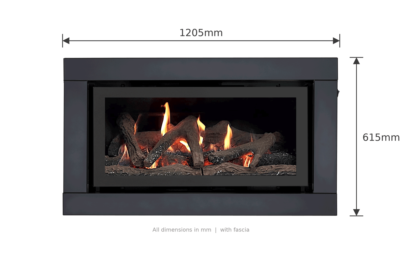 Illusion Luminar 3500 dimensions, 1205mm wide by 615mm high with fascia