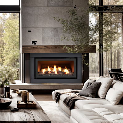 Illusion Luminar 3500 beneath a timber mantel in a styled living room