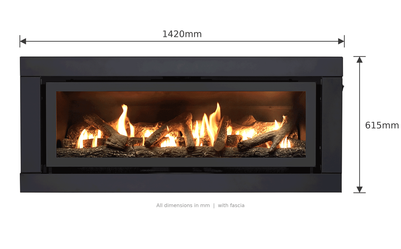 Illusion Luminar 4000 dimensions, 1420mm wide by 615mm high with fascia